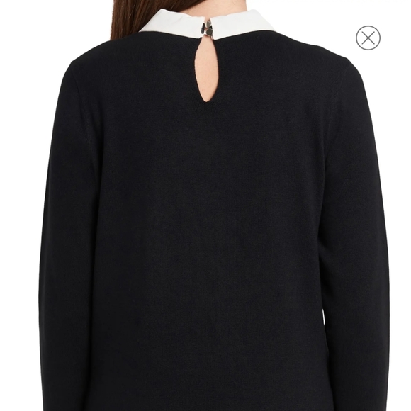 NWT CeCe Women's Rhinestone Collar Bow Neck Cotton Blend Black Sweater - Picture 2 of 10